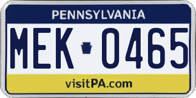 PA license plate MEK0465
