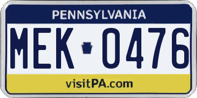 PA license plate MEK0476