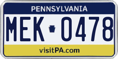 PA license plate MEK0478