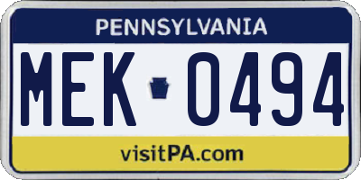 PA license plate MEK0494