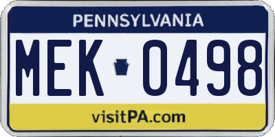PA license plate MEK0498