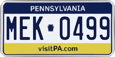 PA license plate MEK0499