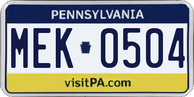 PA license plate MEK0504