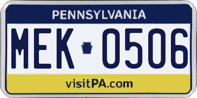 PA license plate MEK0506