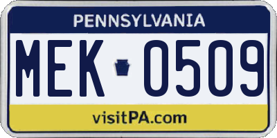 PA license plate MEK0509