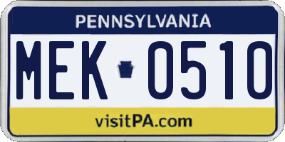 PA license plate MEK0510