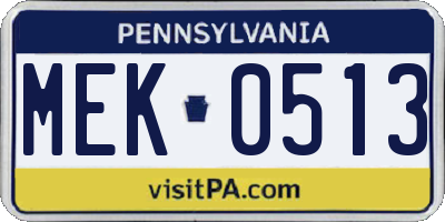 PA license plate MEK0513