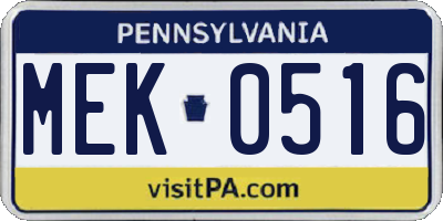 PA license plate MEK0516