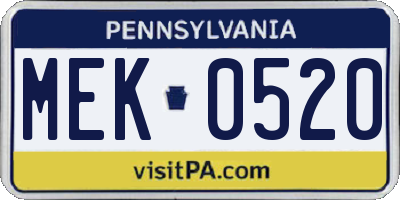 PA license plate MEK0520