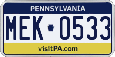 PA license plate MEK0533