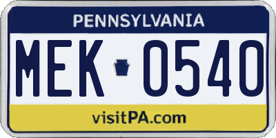 PA license plate MEK0540