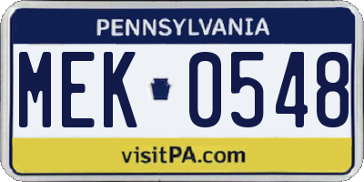 PA license plate MEK0548
