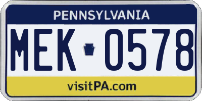PA license plate MEK0578