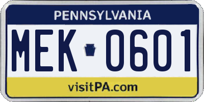 PA license plate MEK0601