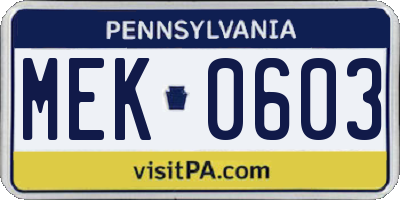 PA license plate MEK0603