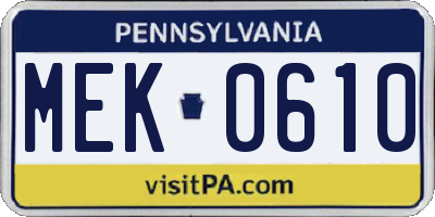 PA license plate MEK0610