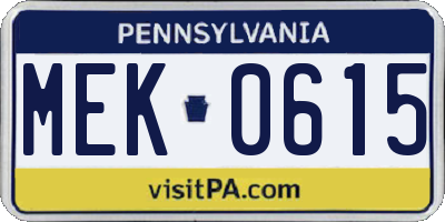 PA license plate MEK0615
