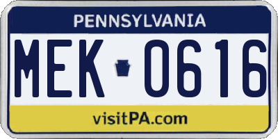 PA license plate MEK0616