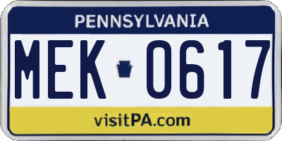 PA license plate MEK0617