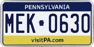 PA license plate MEK0630