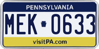 PA license plate MEK0633