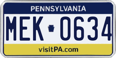 PA license plate MEK0634