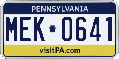 PA license plate MEK0641