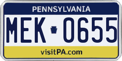 PA license plate MEK0655