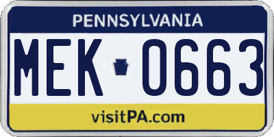 PA license plate MEK0663