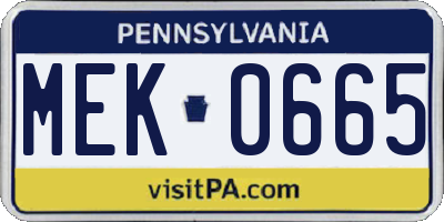 PA license plate MEK0665