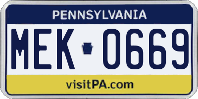 PA license plate MEK0669