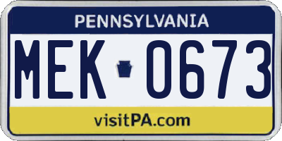 PA license plate MEK0673