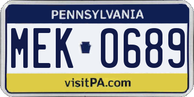 PA license plate MEK0689