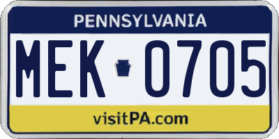 PA license plate MEK0705