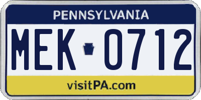 PA license plate MEK0712