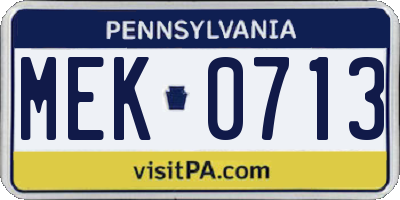 PA license plate MEK0713