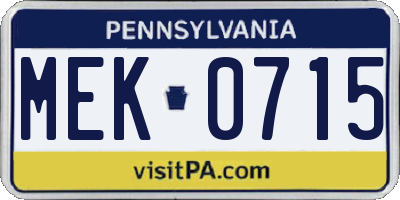 PA license plate MEK0715