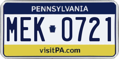PA license plate MEK0721