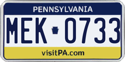PA license plate MEK0733