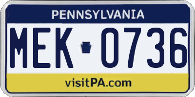 PA license plate MEK0736