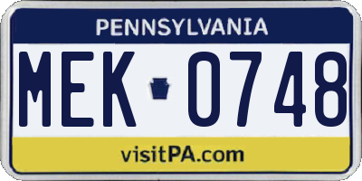PA license plate MEK0748
