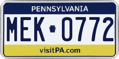 PA license plate MEK0772