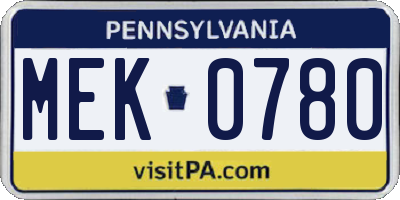 PA license plate MEK0780