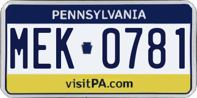 PA license plate MEK0781