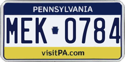 PA license plate MEK0784