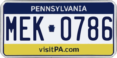 PA license plate MEK0786