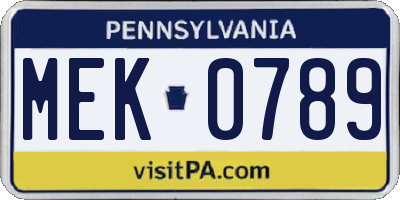 PA license plate MEK0789