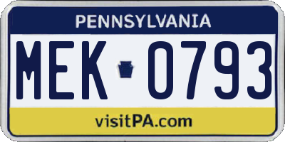 PA license plate MEK0793