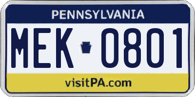 PA license plate MEK0801
