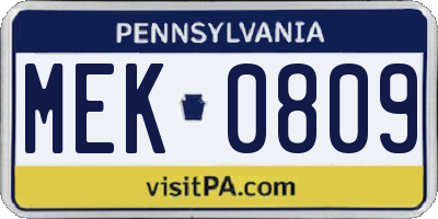 PA license plate MEK0809